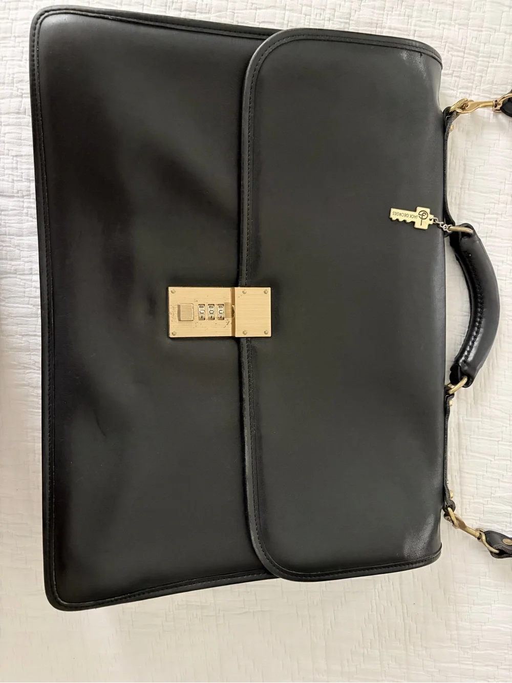Vintage Jack George’s Black Leather Men's Briefcase with Gold Lock